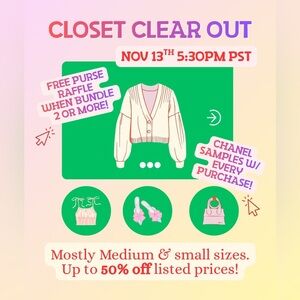 Live Show Nov 13th! Closet clear out with Free Giveaways!